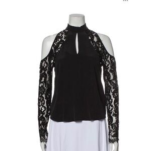 Nicole MILLER ARTELIER black cold shoulder silk & lace top size Small EUC